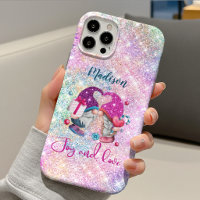 Cute pink faux glitter gnome Christmas monogram