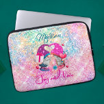 Cute pink faux glitter gnome Christmas monogram Laptop Sleeve<br><div class="desc">Pretty chic and elegant iridescent glitter in unicorn rainbow pink colors gnome Christmas laptop sleeve. Beautiful, modern and cool cover for the trend-savvy and art-loving hip trendsetter. This stylish beautiful design would be great for girls who enjoy trendy sparkly designs. Show off your personal style, look fashionable, trendy and feel...</div>