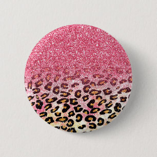 Cute pink faux glitter leopard animal print 6 cm round badge