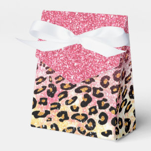 Cute pink faux glitter leopard animal print favour box