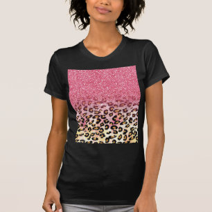 Cute pink faux glitter leopard animal print T-Shirt