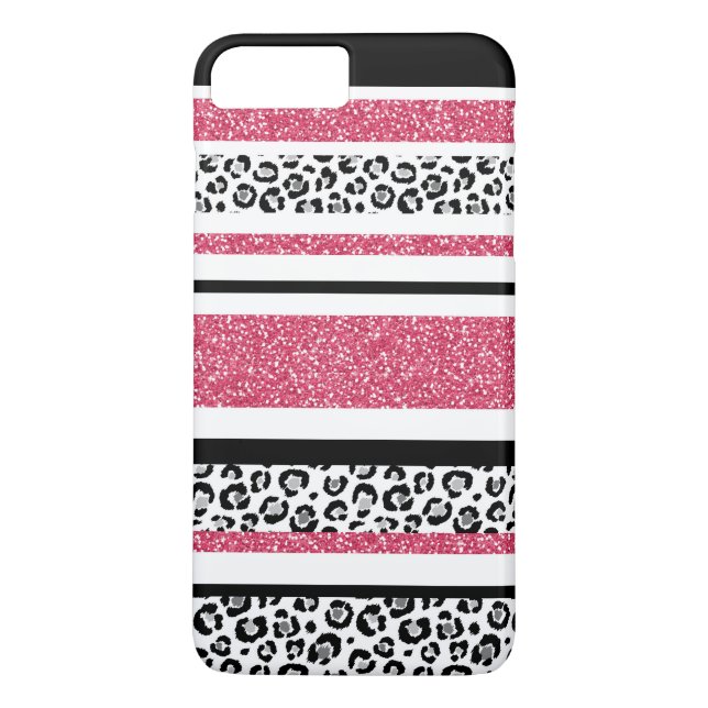 Cute pink faux glitter leopard print stripes Case-Mate iPhone case (Back)