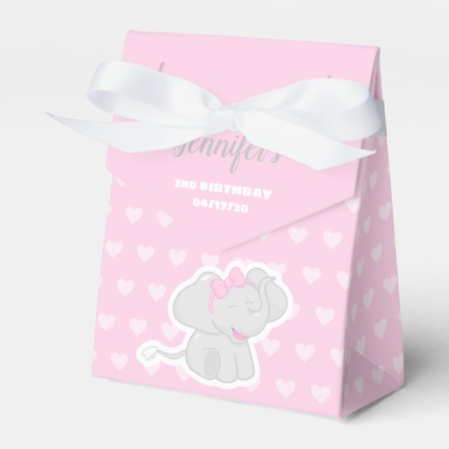 Cute Pink Favour Box with Elephant (Front Side)