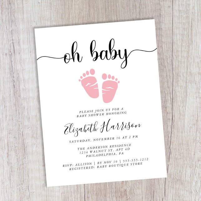 Cute Pink Feet Baby Girl Shower Invitation Postcard (Creator Uploaded)