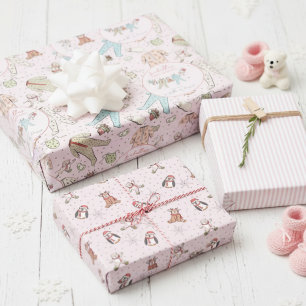Cute Pink First Christmas Winter Pyjamas Wrapping Paper Sheet