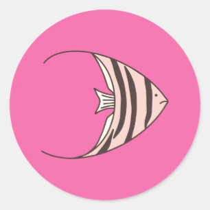 Cute pink fish classic round sticker