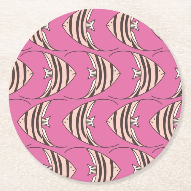 Cute Pink Fish pattern Round Paper Coaster (Front)