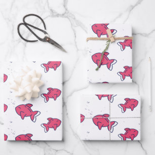 Cute Pink Fish Pattern Wrapping Paper Sheet