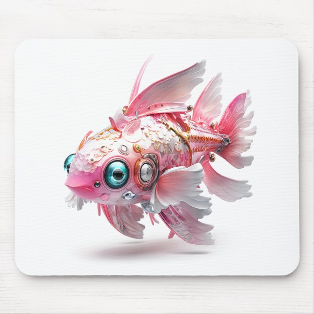 Cute Pink Fish Robot Mouse Mat (Front)