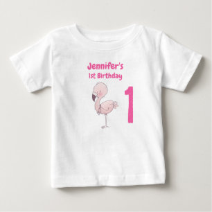 Cute Pink Flamingo 1st Birthday Baby T-Shirt