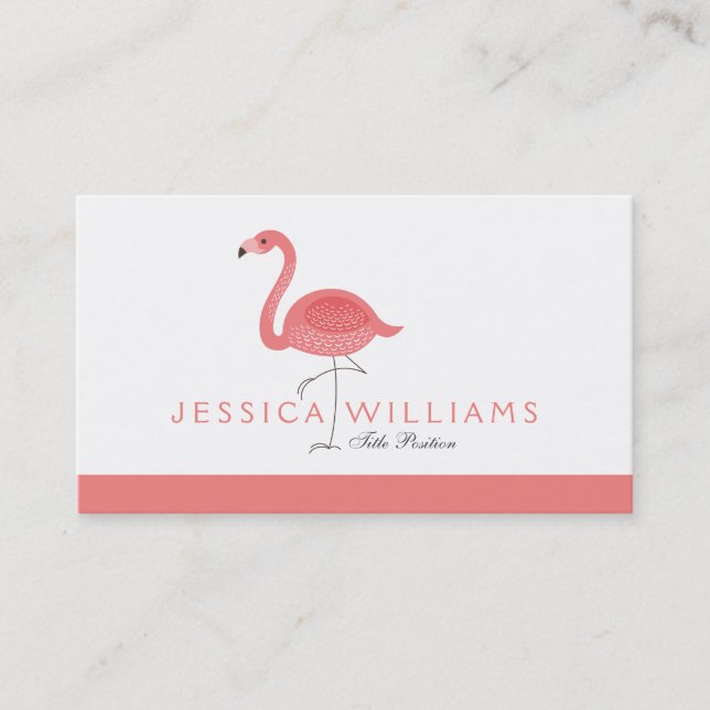 Cute Pink Flamingo 2 Illustration Business Card (Front)
