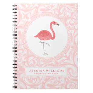 Cute Pink Flamingo 3 Illustration With Pink Swirls Notebook