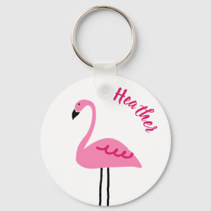 Cute Pink Flamingo Add Custom Name Girly Keychain