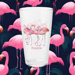 cute pink flamingo add name beach Glass