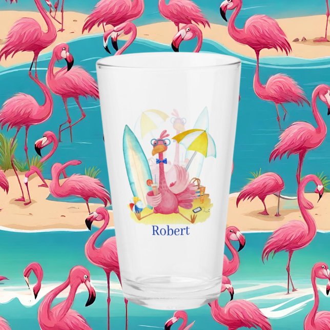 cute pink flamingo add name glass (Creator Uploaded)
