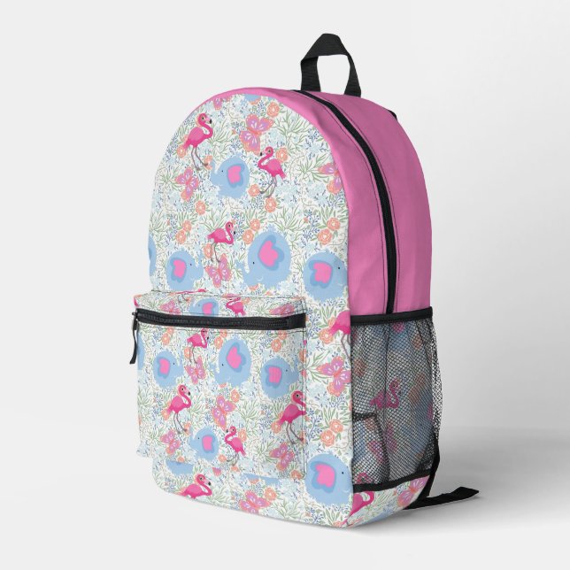 Cute Pink Flamingo and Friends Pattern Printed Backpack (Back Corner Right)