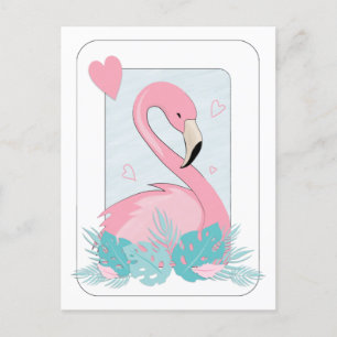 Cute Pink Flamingo and Love Hearts Holiday Card