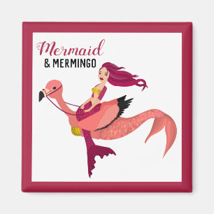 Cute Pink Flamingo and Mermaid Best Friend  Magnet