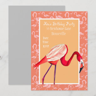 Cute pink flamingo art girl Party Invitation