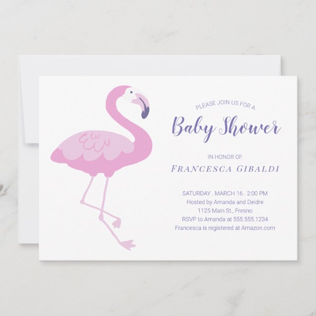 Cute Pink Flamingo Baby Shower Invitation (Front)