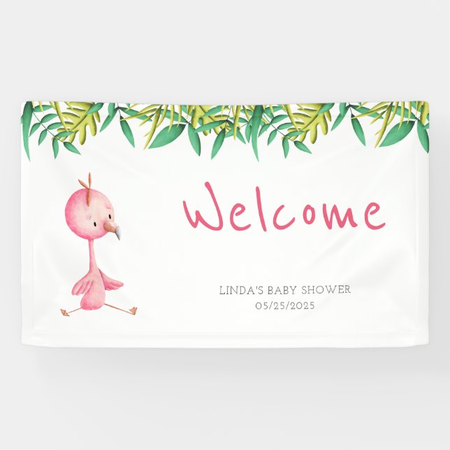 Cute Pink Flamingo Baby Shower Welcome Banner (Horizontal)