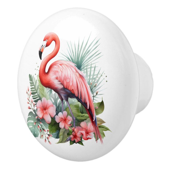 Cute pink flamingo beach house ceramic knob (Right)