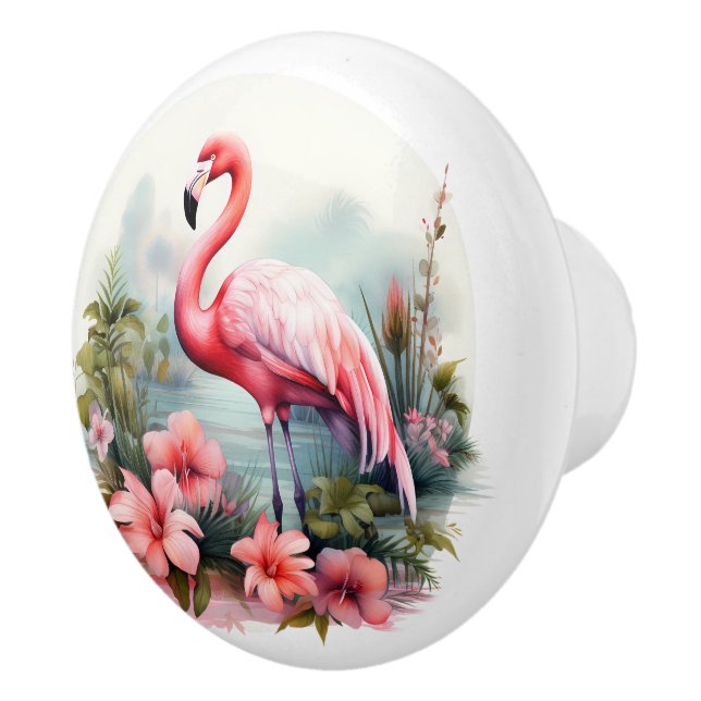 Cute pink flamingo beach house  ceramic knob (Right)