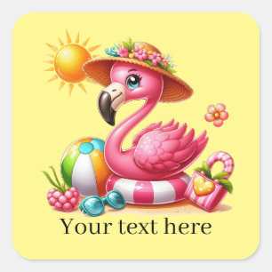 Cute pink flamingo beach Square Sticker 