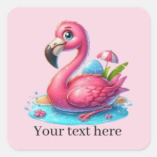 Cute pink flamingo beach Summer  Square Sticker