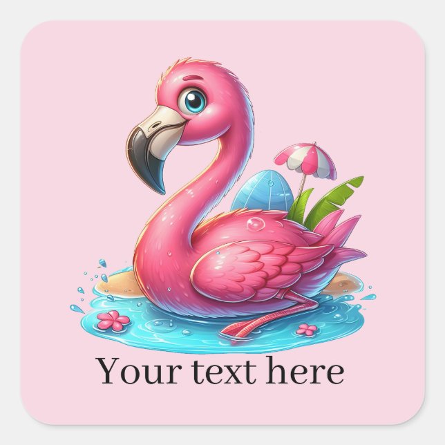 Cute pink flamingo beach Summer  Square Sticker (Front)