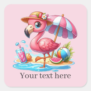 Cute pink flamingo beach Summer  Square Sticker
