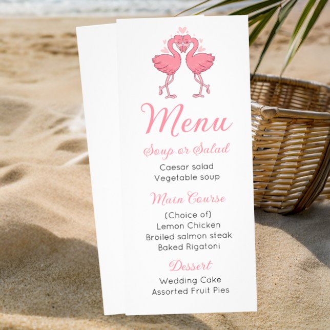 Cute Pink Flamingo Beach Tropical Wedding Menu (Creator Uploaded)
