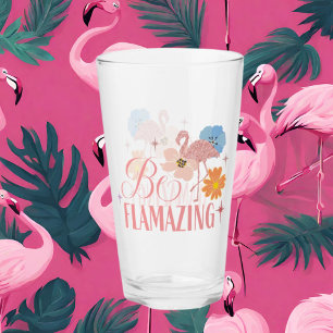 cute pink flamingo beach word art glass