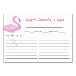 Cute Pink Flamingo Bridal Shower Recipe Cards