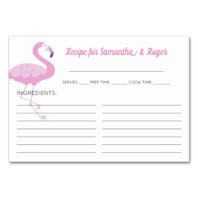 Cute Pink Flamingo Bridal Shower Recipe Cards (Front)