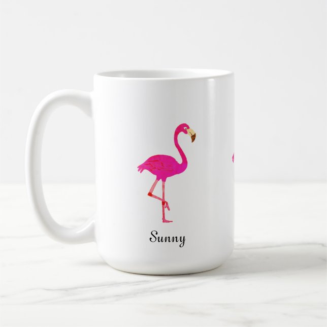 Cute pink flamingo & calligraphy coffee mug (Left)