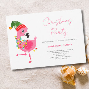 Cute Pink Flamingo Christmas Party Invitation