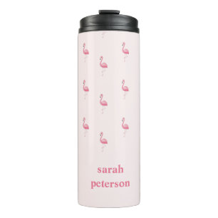 Cute pink flamingo custom name pink thermal tumbler