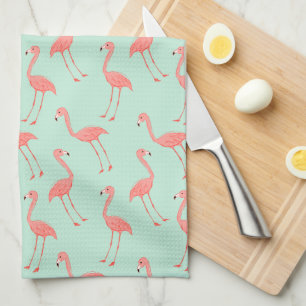 Cute Pink Flamingo Drawing Pattern Tea Towel