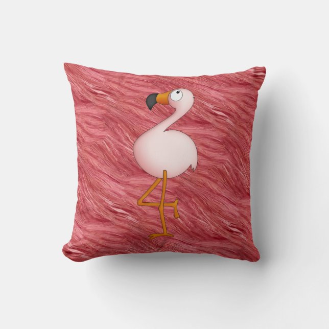 Cute Pink Flamingo & Feathers Pattern Pillow (Front)