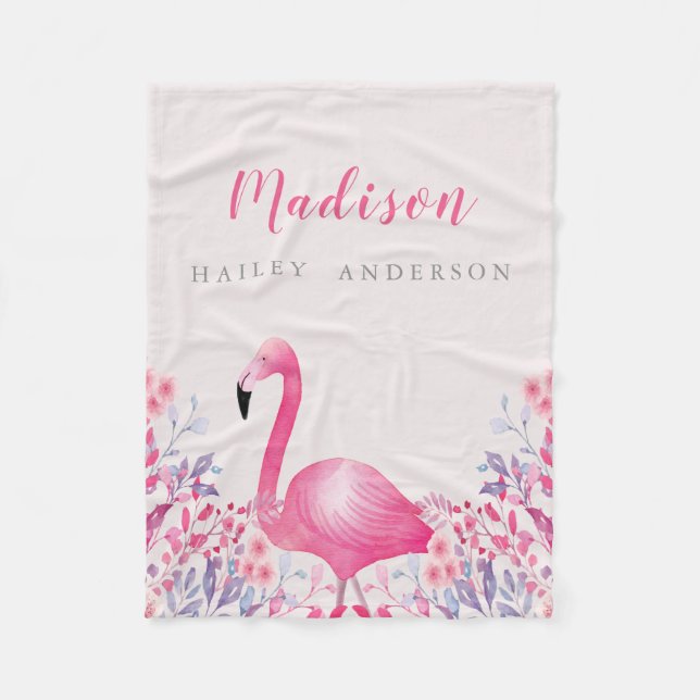 Cute Pink Flamingo Fleece Blanket (Front)
