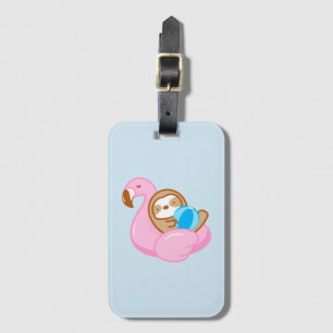 Cute Pink Flamingo Float Sloth Luggage Tag