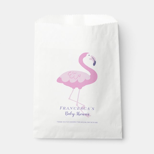 Cute Pink Flamingo Gender Neutral Baby Shower Favour Bags (Front)