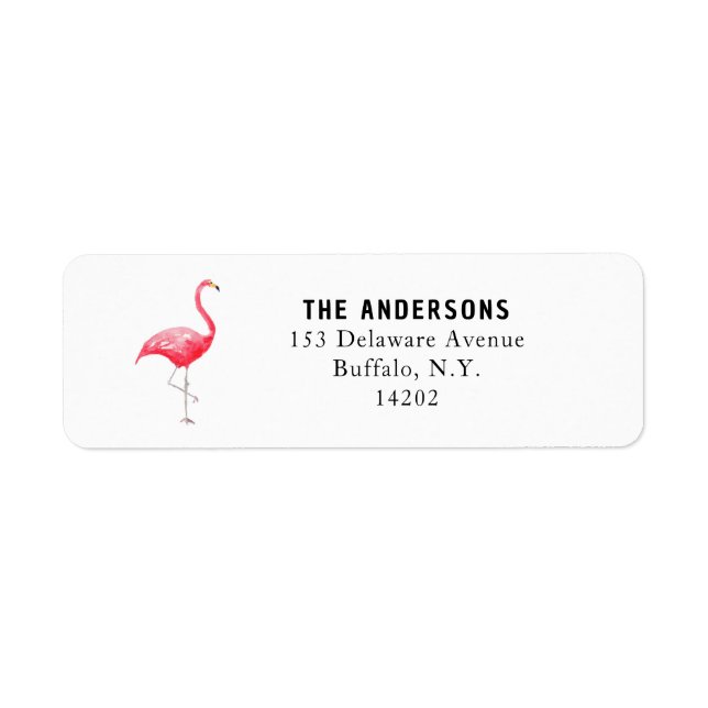 Cute Pink Flamingo Hand-Illustrated Return Address (Front)