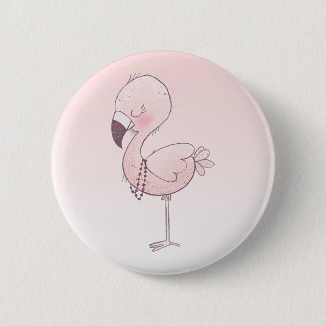 Cute Pink Flamingo Illustration 6 Cm Round Badge (Front)