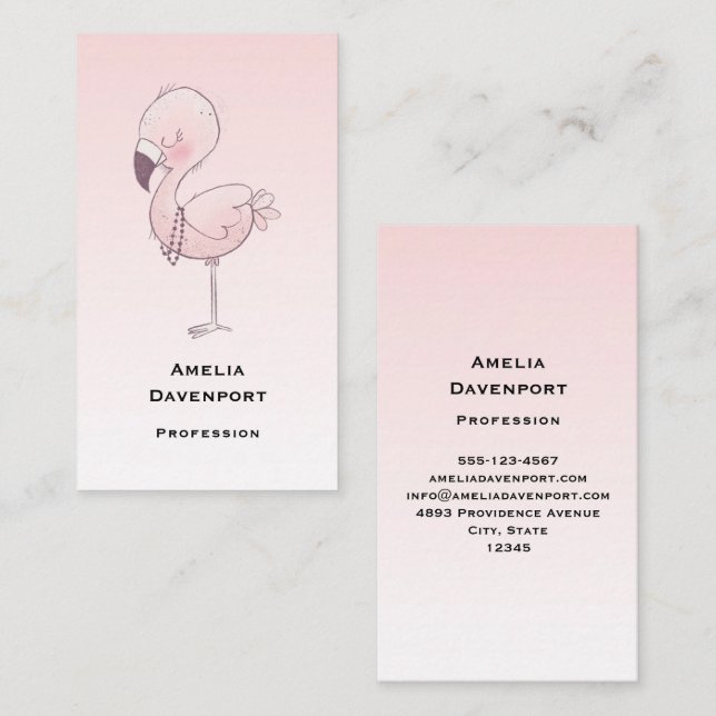 Cute Pink Flamingo Illustration Business Card (Front/Back)