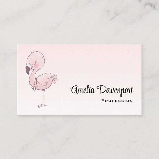 Cute Pink Flamingo Illustration Business Card (Front)