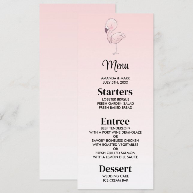 Cute Pink Flamingo Illustration Invitation (Front/Back)