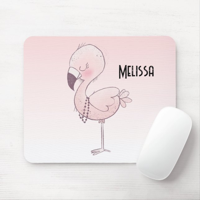 Cute Pink Flamingo Illustration Mouse Mat (With Mouse)