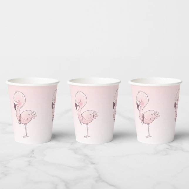 Cute Pink Flamingo Illustration Paper Cups (Multi)